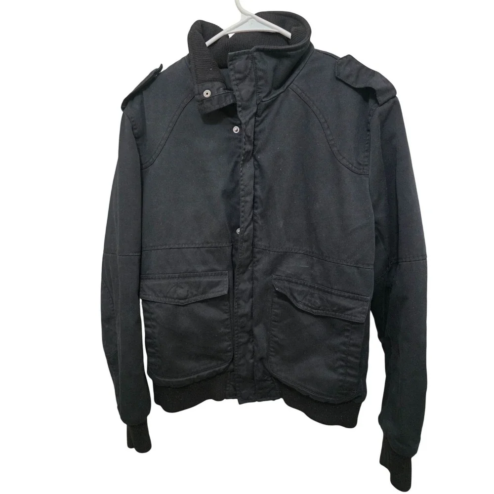 H & M Men's Black Heavy Cotton Jacket With Zipper & Button‎ Closure Size 40R